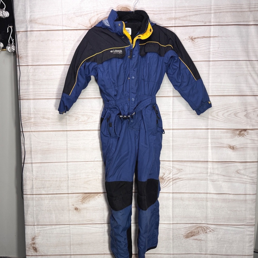 Columbia Tectonite Vintage Kids Blue Yellow One Piece Snow Suit Ski Bib Size 8